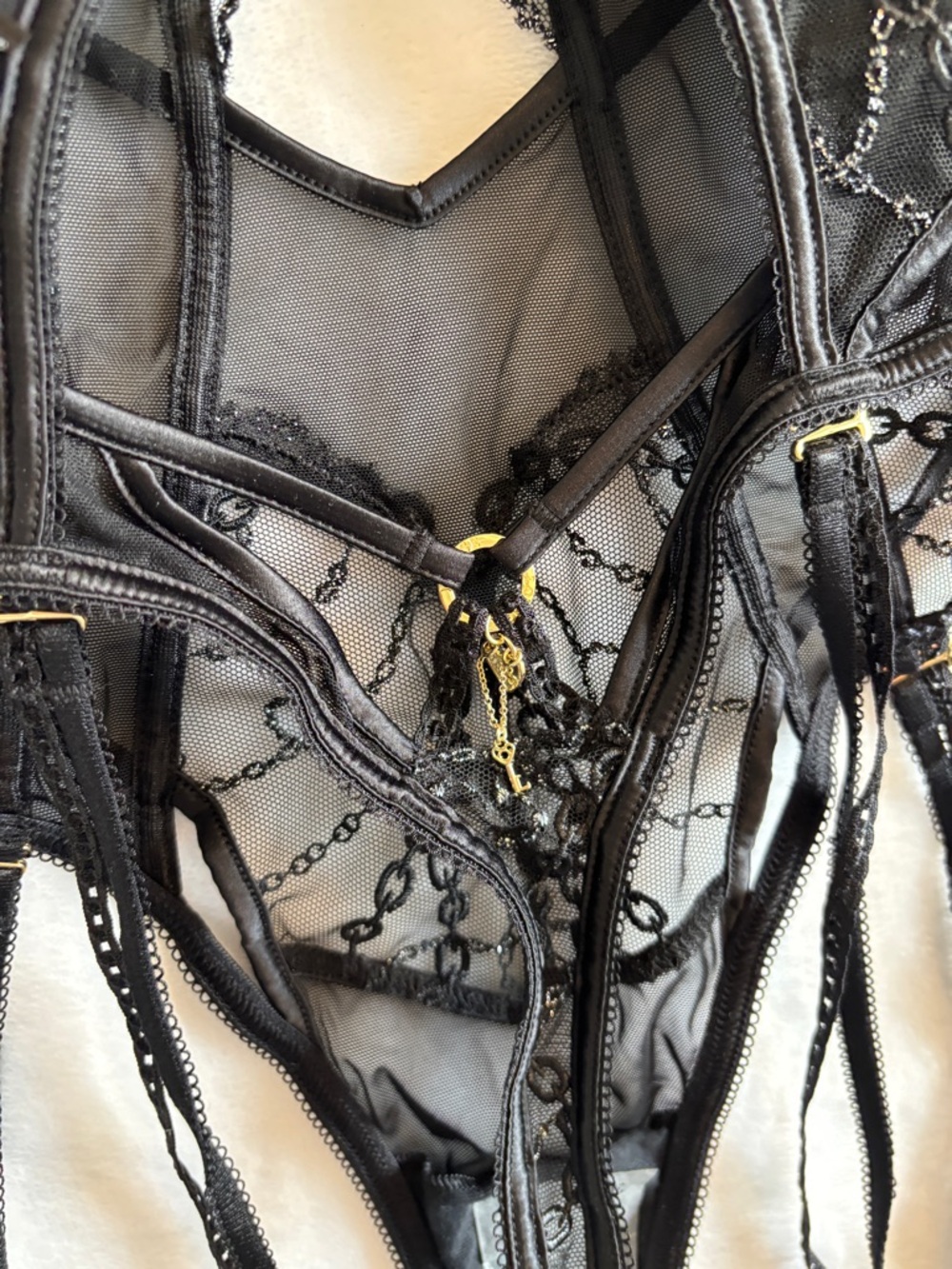 Lounge Vida Black Lace Sheer Bodysuit small - Picture 12 of 15
